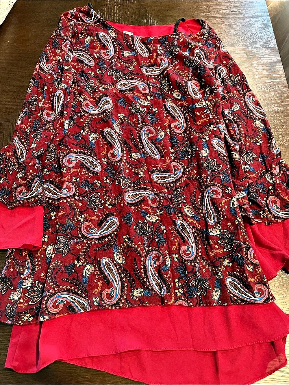 True Light Paisley Layered Hem Tunic in Red & Blue Size Large